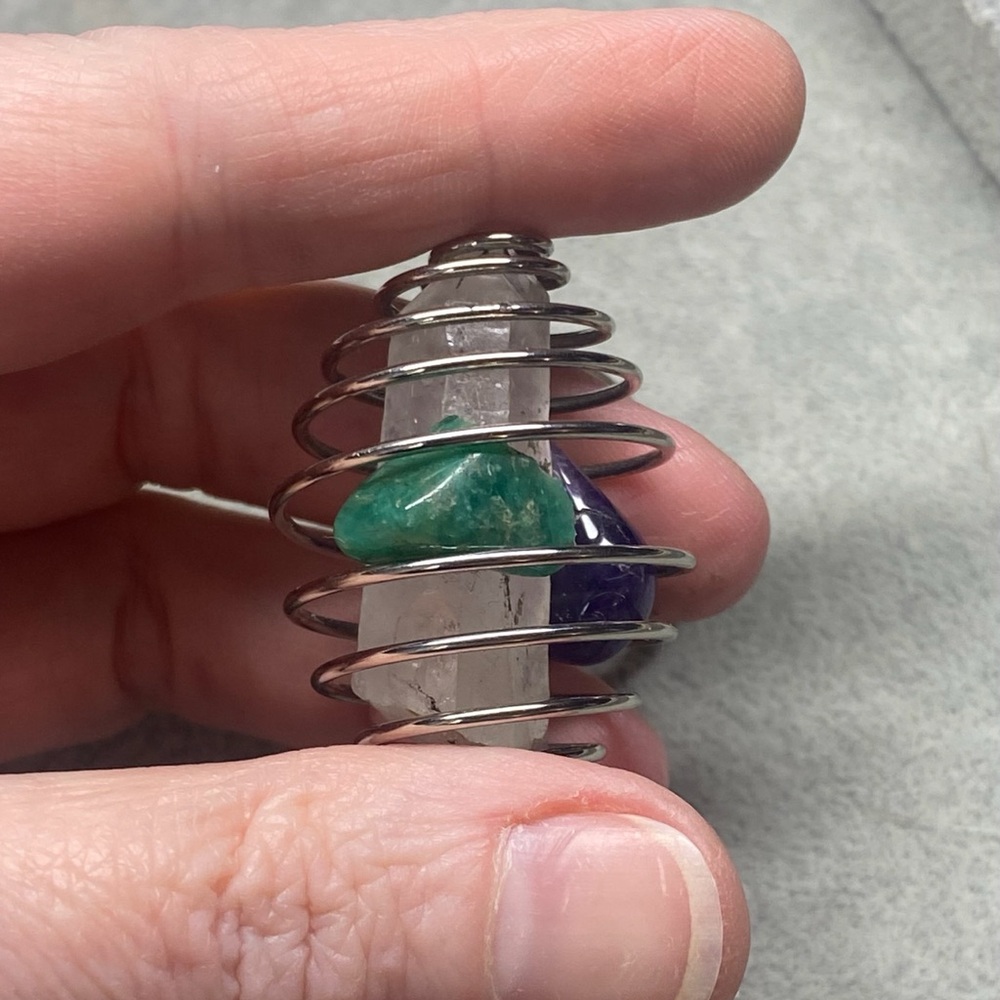 Hand Crafted Gemstone Keychain Clear Quartz Amethyst Amazonite Wire Wrapped - Picture 5 of 12
